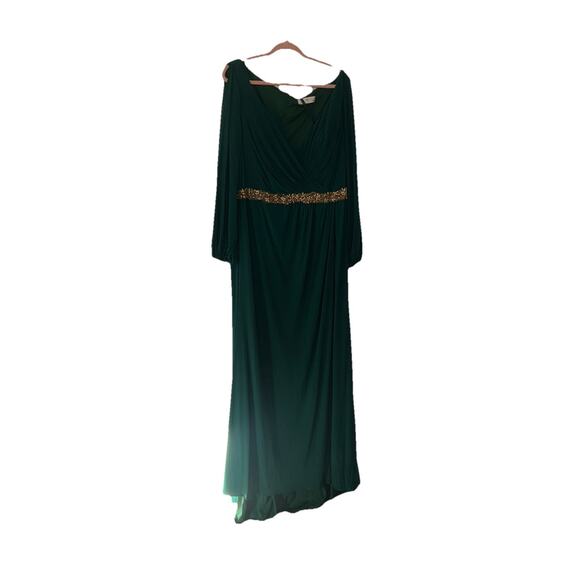 Mac Duggal Emerald Green Holiday Long Sleeve Jersey A-Line Gown size 22W NWT - Picture 6 of 7